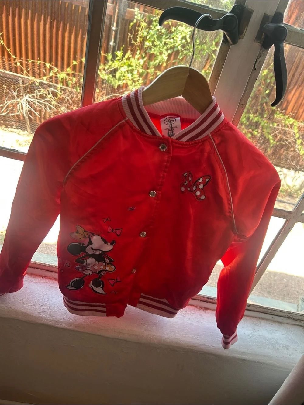 Disney Red Minnie Mouse Kids Satin Bomber Jacket size 7/8